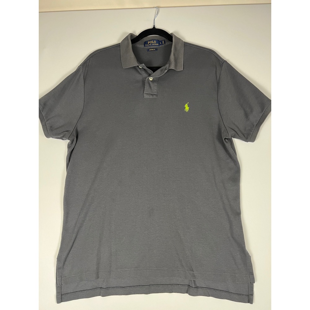 Polo Ralph Lauren Mens Custom Fit Polo Shirt Gray Lime Green Pony Large L